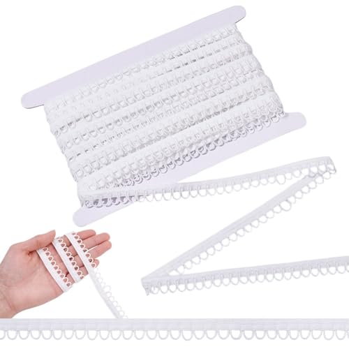 NBEADS 16.4 Yards Stretch Edge Trimming, 0.47 inch Wide Elastic Loop Sewing Trim Lingerie Clothing Embellishments for Costume Crafts Wedding Bridal Dress Pillows Curtain, White