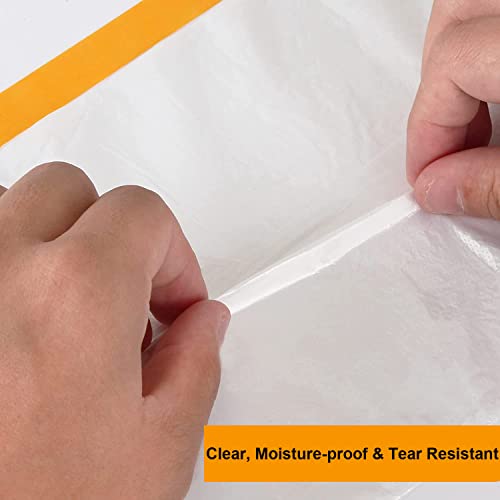 Pre-Taped Masking Film 5Ft X 200Ft Painters Plastic Sheeting Roll, Clear Plastic Sheeting Plastic Drop Cloths For Painting, Automotive Appliance Plastic Sheeting Cover (4 Roll, 50Ft Per Roll) #TOP3