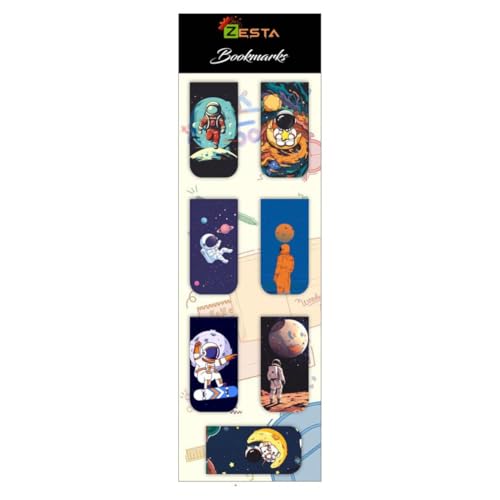 Image of Zesta Magnetic Bookmark Set of 7 | Aesthetic Book Mark for Reading | Cute Anime Bookmarks for Kids, Students | Book Accessories for Novels, Gifts for Readers(Astronaut Magnetic Bookmarks, 9X2.5 Cms)