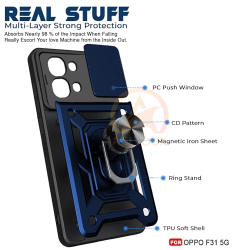 Image of Armor Bumper Back Cover Case for Oppo F31 5G Rotating Camera Cover, Ring Holder & Kickstand | Heavy Duty & 360 Degree Protection Oppo F31 5G Back Cover (Blue)