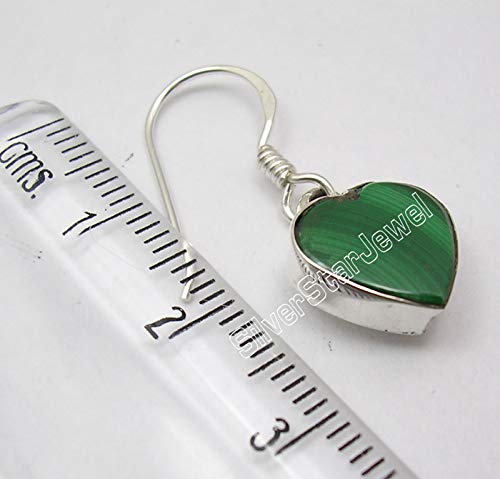 925 Silver Green Heart Cab Malachite Earrings 1.1" Bijoux Second Christmas Day Hot Deals3