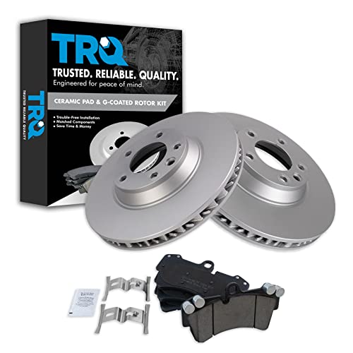 TRQ Front Brake Pad and Rotor Set Ceramic G Coated Vented Rotors Compatible with 2007-2015 Audi Q7 2003-2010 Porsche Cayenne 2004-2008 Volkswagen Touareg