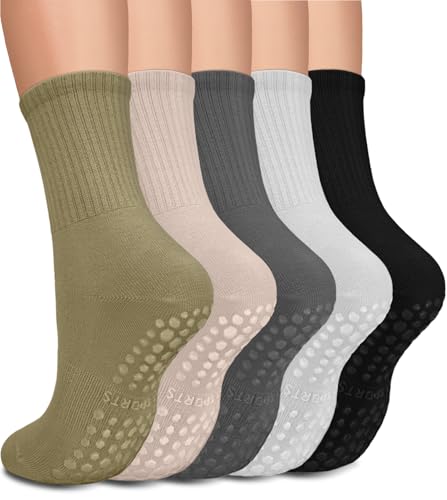 5 Pairs Pilates Socks Yoga Socks with Grips for Women Non-Slip Grip Socks for Pure Barre Ballet Dance Workout Hospital
