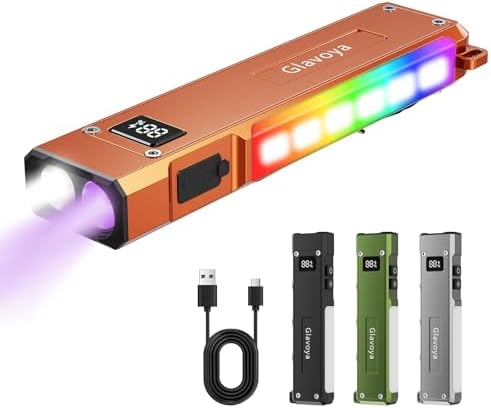 EDC Flashlight Rechargeable,1200 Lumens Ultra Bright Flat Flashlight with 9 Modes, Portable Pocket Flash Lights with UV Light,Magnetic Flash Light for Working