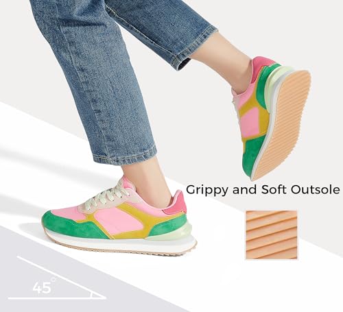 LUCKY STEP Women's Platform Fashion Sneakers Suede Colorful Colorblock Stylish Retro Casual Neutral Tennis Running Footwear Walking Shoes2