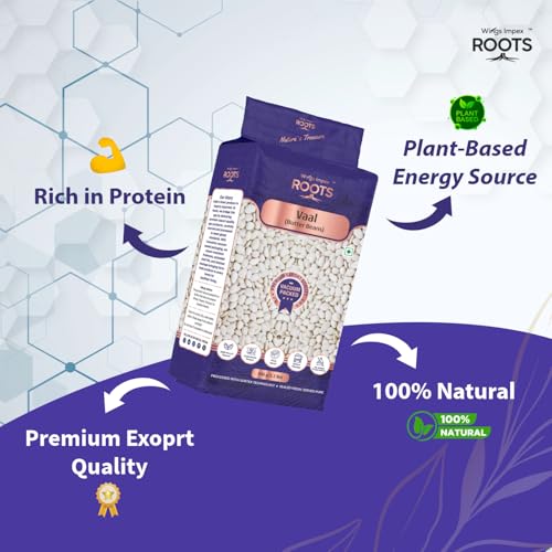 Image of Roots Vaal Butter Beans 500 Gram | Premium Surti Vaal | Protein & Fiber Rich Pulses | Hygienically Packed | Vacuum Packed | Preservative Free | Fresh & Natural Indian Lentils | Wholesome Plant-Based Protein
