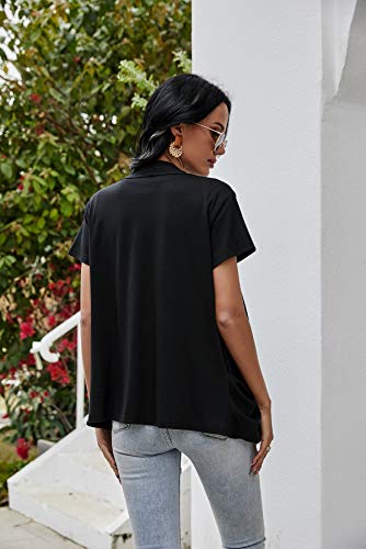 Women's Cardigans Short Sleeve Summer Lightweight Sheer Open Front Drape Casual Blouses Tops Black #TOP4