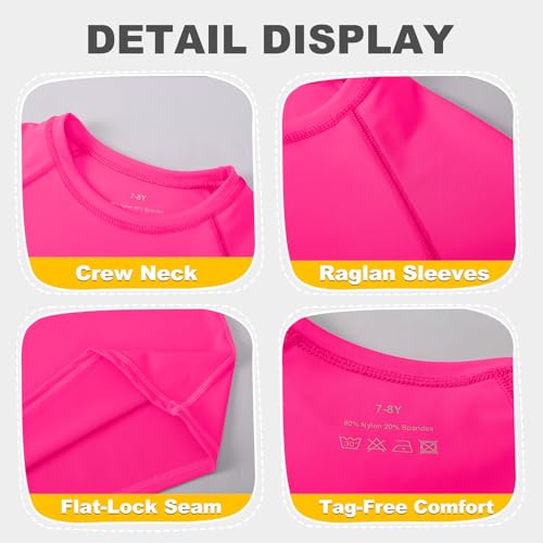 Image of 5-14Y Boys Girls Rash Guard UPF 50+ Short Sleeve Kids Neon Swim Shirts