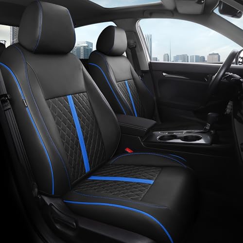 RIDEPOSH for Honda Civic Leather Seat Covers, Sedan LX 2016 2017 2018 2019 2020 2021, Custom Fit Car Seat Cover Full Set, Waterproof Accessories, Black Blue (Solid Bench Seats- W/O Rear Armrest)