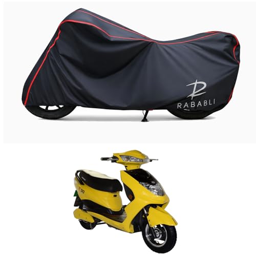 Image of Waterproof Bike Body Cover Compatible for | Okinawa R30 STD | Taffeta Fabric, Red Piping Design, Bottom Elastic Fit | Dustproof, Sun UV & Rain Protection for All Bikes