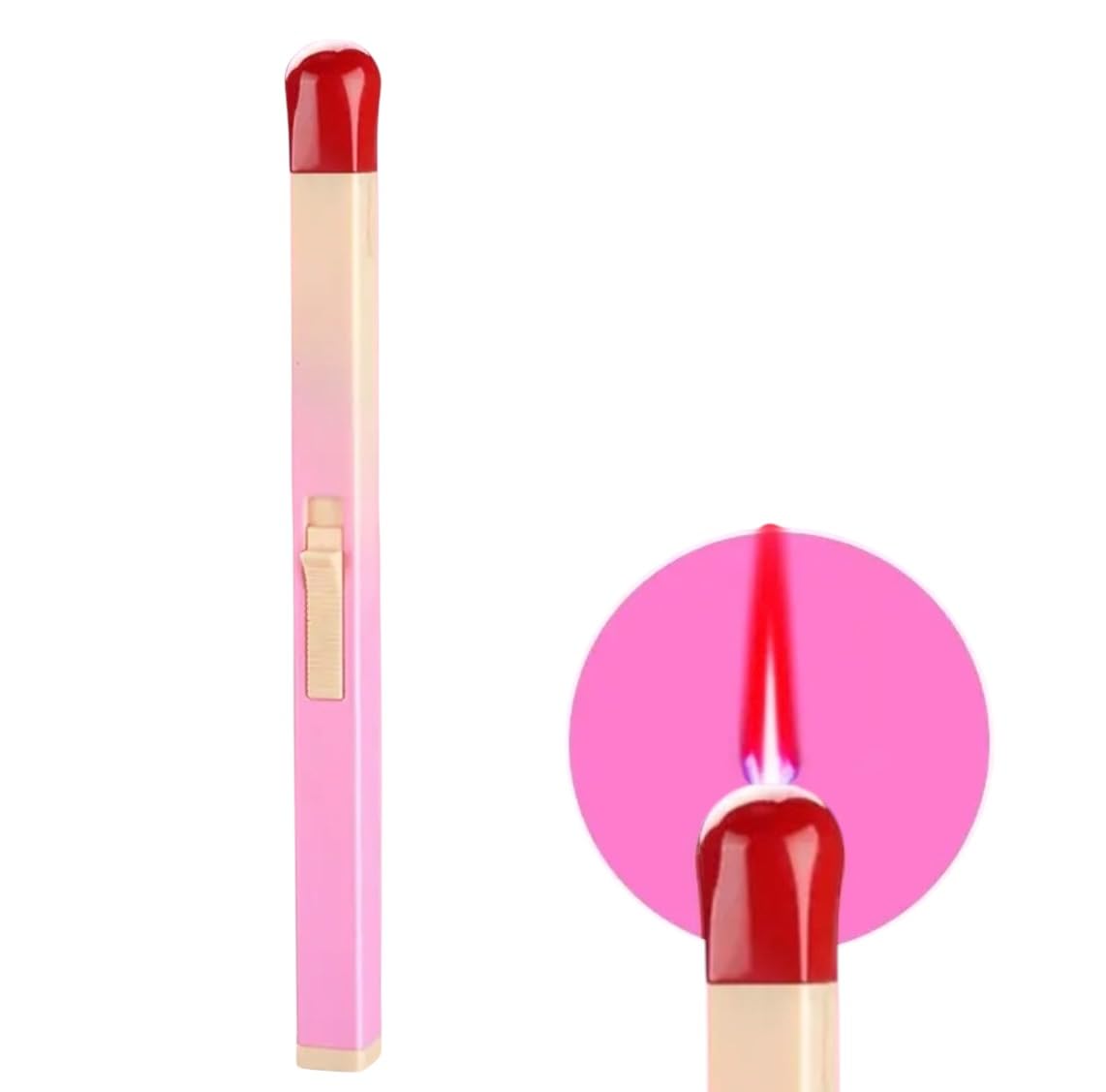 NIVEK Giant Match Stick Shaped Multipurpose Butane Refillable Lighter, Matchstick Novelty Lighter, Wood Color, Fun Cool Lighters (Pink+Wood Color)