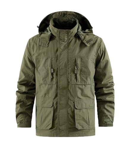 INVACHI Mens M65 Field Style Jacket Thin Military StyleJackets for Men Outdoor Army Theme Jackets with Multiple Pockets