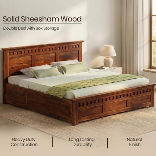 Image of WOODLAB Sheesham Wood Kuber King Size Bed with Box Storage for Home and Living Room Wooden Double Bed Solid Wood Bedroom Furniture (Natural Finish)