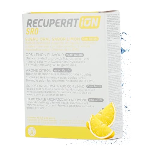 Suero Oral Natural en Polvo con Reishi y Prebiótico para Flora Intestinal Inmunidad Digestiva Niños y Adultos Sabor Limón Sin Gluten Ni Lactosa Pack 4 Sobres Apto Veganos | RECUPERATION