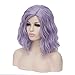 TopWigy Light Purple Cosplay Wig, Medium Length Lavender Wigs Short Bob Lilac Full Curly Wave Colorful Synthetic Hair for Halloween Costume Party(Light Purple 16