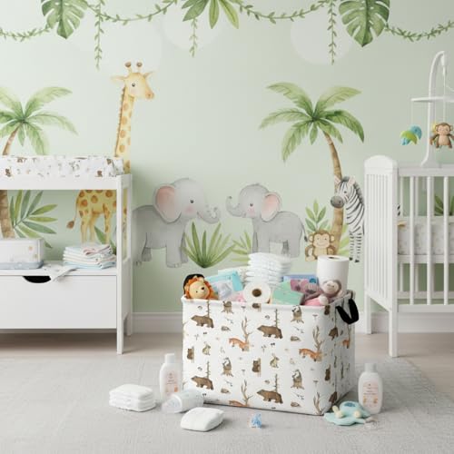 Image of Kid Storage Basket Bear Deer Jungle Decor | Cute Nursery, Baby Toy Clothes Storage Bin, Playroom Bedroom Decor