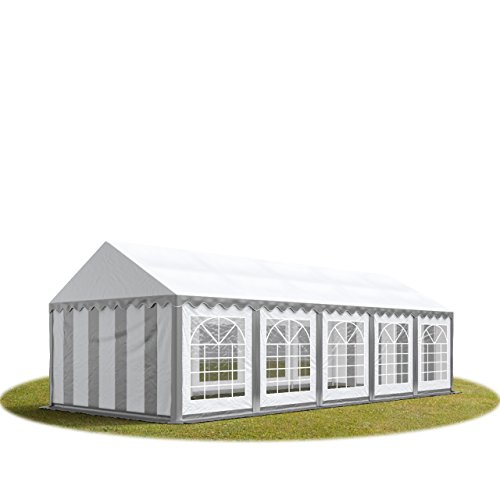 TOOLPORT Party-Zelt Festzelt 4x10 m Garten-Pavillon -Zelt PVC Plane 700 N in grau-weiß Wasserdicht