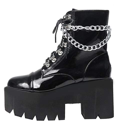 AIMODOR Womens Chain Goth Platform Combat Ankle Boots Chunky High Heel Booties3