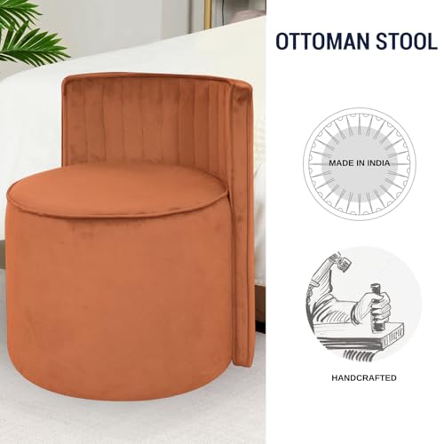 Image of Puffy Stool for Living Room | Velvet OttomanPouffes for Sitting with Backrest | Dressing Table Stool | Puffy Footstool Furniture for Home Decor, Office (Brown)
