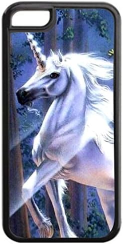 White Unicorn- Hard Black Plastic with Tough Soft Inner Rubber Lining Case- for the Apple iPhone 5, 5s Universal (not the 5c) image 2