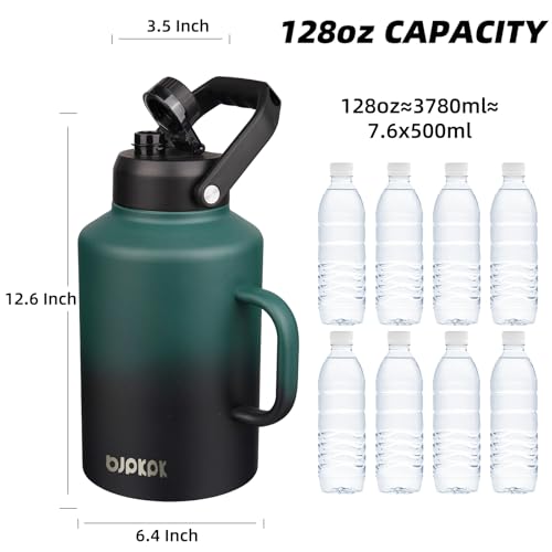 Image of BJPKPK 128oz Stainless Steel Water Bottle, 1 Gallon Insulated Water Jug | Large Vacuum Insulated Jug with Spout Lid, Top & Side Handle, BPA-Free Leak-Proof Bottle for Hiking, Camping, Gym & Outdoor