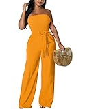 LightlyKiss Women's Summer Sleeveless Off Shoulder Jumpsuit Sexy Fashion Off Back Jumpsuits Elegant Wide Leg Pants Rompers Orange