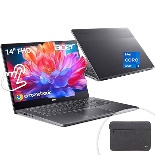 Image of acer Chromebook Plus 14 inch Touchscreen Laptop, FHD IPS Display, Intel Core i3-N305, 8GB LPDDR5 RAM, 768GB Storage, 1080p Webcam with Privacy Shutter, Wi-Fi, Fast Charging, USB-A, USB-C
