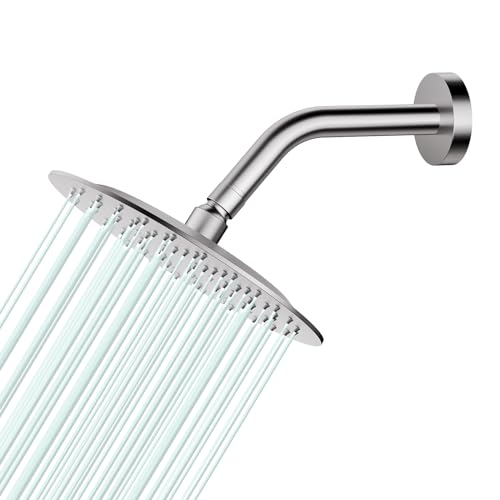 AULEEND All Metal Rain Shower Head - Heavy Duty Stainless Steel, Easy Install, High Water Flow, Ultra-Thin Modern Design for Bathroom (Brushed Nickel, 8)
