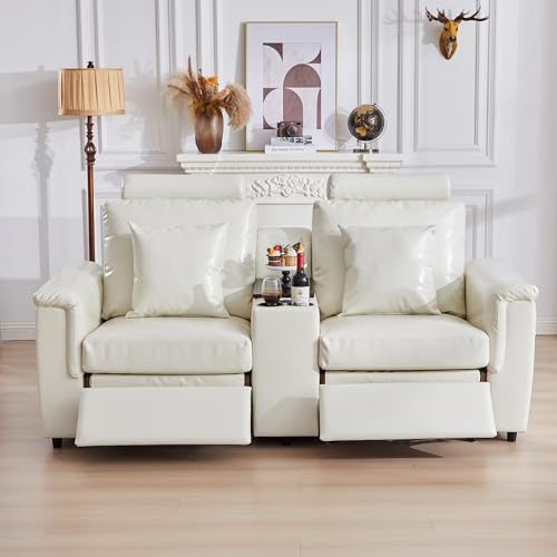 Image of RARZOE Modular Sectional Couch Armless Seats Module, Faux Leather Sofa 2 Armless Chairs Middle Module Seats, Modular Sectional Sofa Module for Living Room Home Theater,Beige