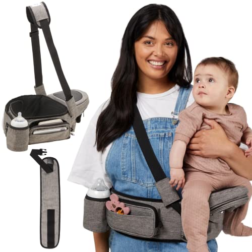 CLOUD MUM INC Baby Hip Seat Carrier – Carrier That Holds Essential Items, Bottle Insulator, 5 Pockets for Necessities – Ergonomic, Carries 7-66 lbs, Suitable for Newborn to 36 Month Old Toddler.
