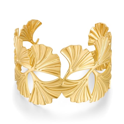 Gold Chunky Cuff Bracelet for Women Coral Ginkgo Leaf Statement Vintage Bracelets Trendy Gold Statement Jewelry
