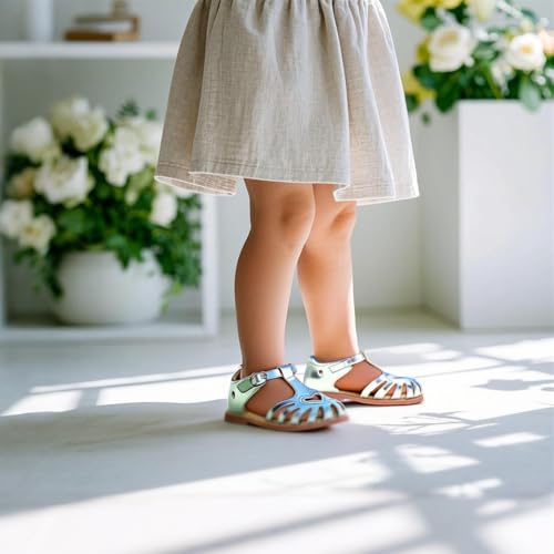 Image of THEE BRON Toddler Girls Closed-Toe Sandals Sweet Retro Cutout Summer Dress Shoes