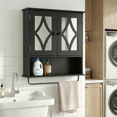 Image of RoyalCraft Bathroom Medicine Cabinet Wall Mounted, Over the Toilet Storage Cabinet with Towel Rack and Adjustable Shelf, Large Bathroom Towel Cabinet Wall Mount 22x25 inch (Black)