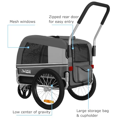 Tiggo VS Pets Medium Hundeanhänger & Buggy 2in1 Fahrradanhänger Hundebuggy Jogger 80204 (Grau)