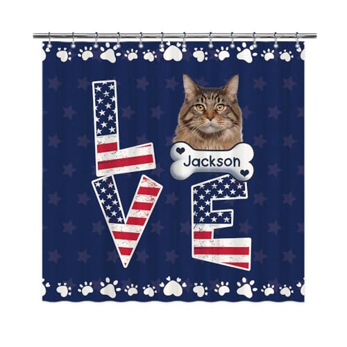 GABSHAIM Custom Cat Shower Curtain American Flag Love with Maine Cooncat Polyester Waterproof Bath Curtains with 12 Hooks for Bathroom 72 x 72 Inch Style 1