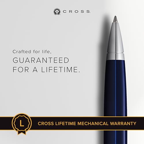 Image of Cross Calais Chrome & Blue Refillable Ballpoint Pen - Medium Point, Black Ink, Smooth Writing, Presented in a Premium Gift Box
