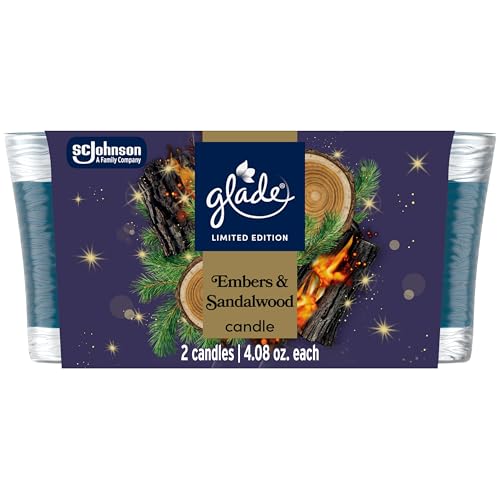Glade 1-Wick Scented Candle Jar, Embers & Sandalwood, Air Freshener Infused with Essential Oils,...