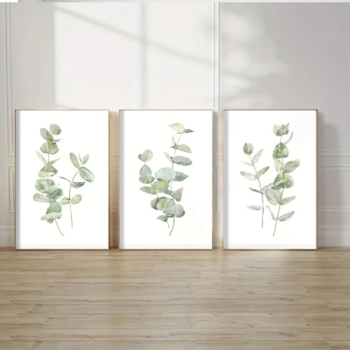 Décoration murale eucalyptus vert triptyque moderne 30x40cm impression haute définition
