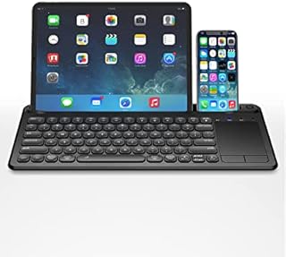Dracool Multi-Device Wireless Keyboard with Touchpad for Tablet TV Rechargeable Bluetooth Keyboard with Built-in Holder and Easy Media Control for iPad/iPhone/Mac/Andriod/Chrome/Windows/PC/Smart TV
