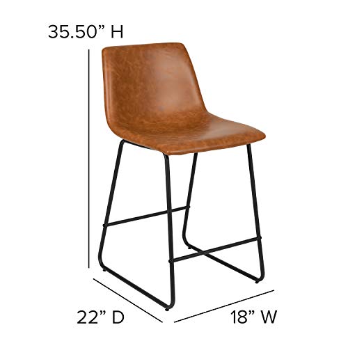 Butacos de altura para barra Flash Furniture Reagan, estilo moderno de mediados de siglo, con reposapiés, cuero suave, juego de 2, marrón claro miniatura 3