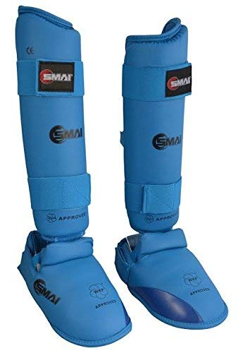 SMAI WKF, parastinchi Sportsmaster con protezione da tensione, parastinchi blu, blau, L