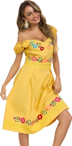 Image of Women's Mexican Dress Embroidered Causal Lace Party Dress
