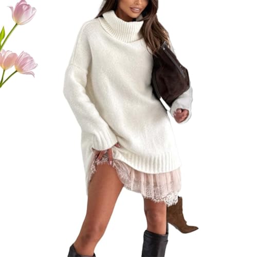 Kirposh Mini-Kleid mit Rollkragenpullover for Damen, Oversize-Pulloverkleid, locker sitzendes Rollkragenoberteil, lässiges...