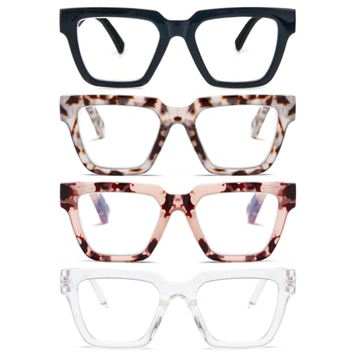 Image of Modern Square Reading Glasses 4 Pack Oversized Eye Glasses Blue Light Blocking Eyestrain Relief