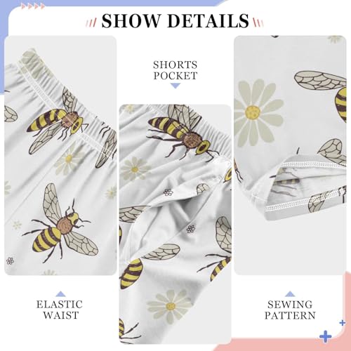 Bee with Daisy Flowers Boys Long Pants Soft Trousers Elastic Waist Kids Lounge Bottoms with Pockets S-XL4