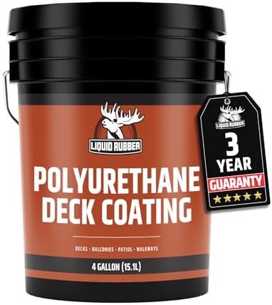 Liquid Rubber Polyurethane Deck Coating – 10X Stronger Than Traditional Deck Paint & Deck Stain – Flexible, Waterproof Sealant for Wood, Concrete & Plywood – Textured Finish – Neutral Beige – 4 Gallon