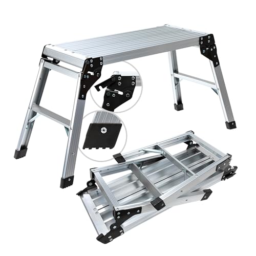 𝐂𝐑𝐀𝐅𝐓𝐅𝐔𝐋𝐋 Arbeitsplattform CF-107A | 𝟑 𝐉𝐀𝐇𝐑𝐄 𝐆𝐀𝐑𝐀𝐍𝐓𝐈𝐄 - Alu Leiter - Klappbar - Bis 150 kg - Arbeitsbühne mit Plattform - Trittleiter - Werkbank - Klappleiter (Silber/Schwarz)