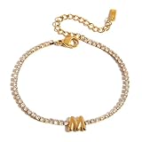NEPULOY Initial Bracelets for Women 14K Gold Plated Letter M Bracelet Statement Cute Simple Fashion Chain Jewelry Gift for Women