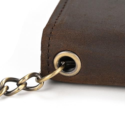 PINKPIN Mens Long Wallet with Chain, Genuine Leather Trifold Wallet RFID Blocking Anti-Theft Chain for Biker, Motorcycle (Brown)3