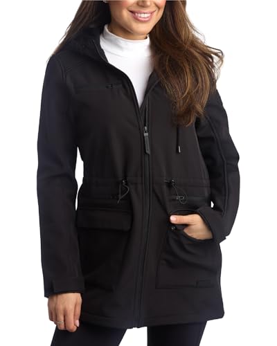 Spyder Womens Softshell Jacket - Wind and Water Resistant Lightweight Fleece Lined Cinched Waist Long Anorak Jacket, Size Medium, BLACK